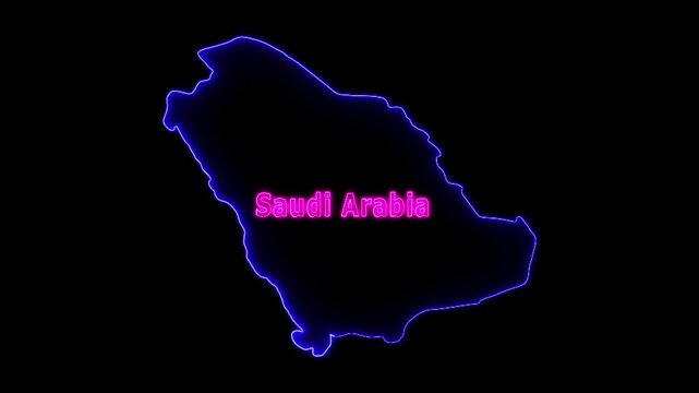Glowing neon Saudi Arabia country map and futuristic design concept, Motion graphic 4k video.