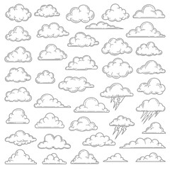 Fototapeta premium Collection of HandDrawn Cloud Illustrations for Weather Concepts.