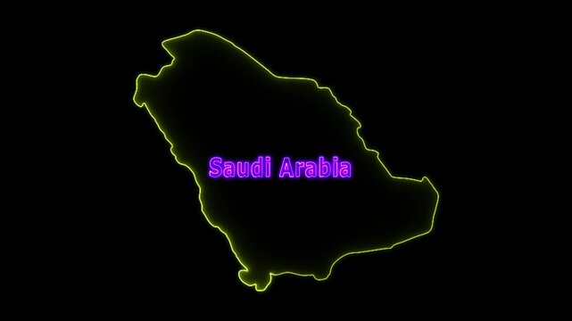Glowing neon Saudi arabia country map and futuristic design concept, Motion graphic 4k video.