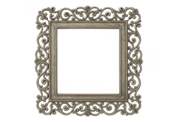Ornate antique picture frame with decorative baroque carved scrollwork design displaying elegant vintage art border on transparent background