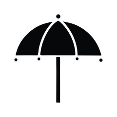 Black silhouette of an open umbrella with a straight handle against a white background, signifying protection and shelter