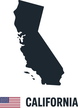 California state map silhouette, USA vector outline, American flag icon, bold typography design for geography, travel, education, and patriotic content