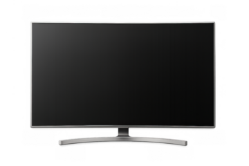 Smart television blank screen mockup with modern slim frame, displaying dark empty content, isolated on transparent background