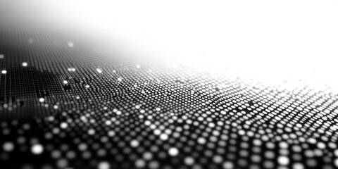 monochrome undulating field of glowing dots on a waving grid fading into bright light, futuristic and hypnotic mood