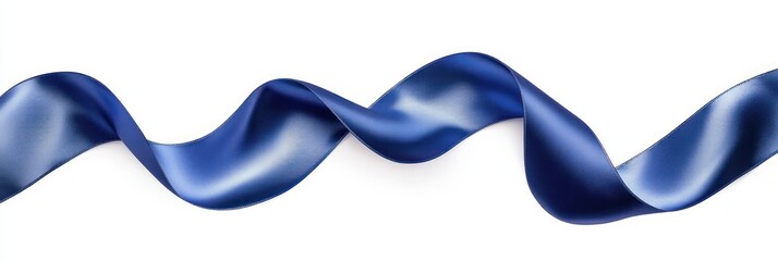 flowing blue satin ribbon twisting across a white background, glossy and elegant, conveying motion and graceful celebration
