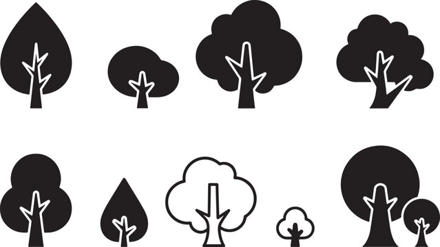 Rounded Minimalist Tree Silhouette and Outline Icon Set for Environmental Protection Forestry Nature Conservation and Green Landscape Design - Powered by Adobe