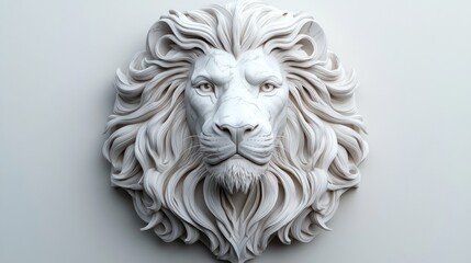 Majestic marble lion head wall relief with flowing detailed mane and serene stoic expression
