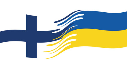 Finland and Ukraine flags intertwine in a design symbolizing solidarity and support, showcasing the unity between the two nations.