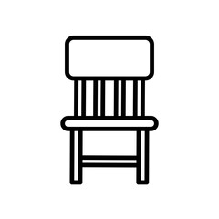 Clean wooden chair icon in minimalist outline style, perfect for furniture catalogs, interior design mockups, e-commerce listings, restaurant menus, and home d&eacute;cor branding.