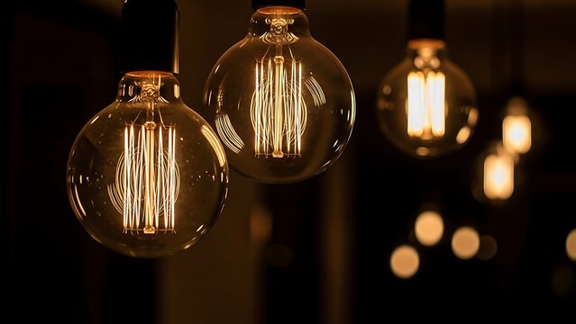 Edison Bulbs Glowing Vintage Style Light Fixtures Retro Interior Decoration - Powered by Adobe