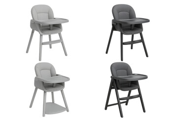 Fototapeta premium Baby high chair set in two colors on transparent background providing infant feeding and nursery furniture options