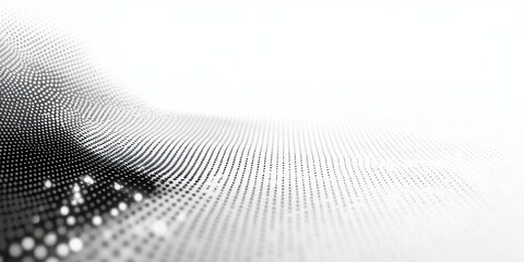 Monochrome halftone dot field forming an undulating surface with soft gradient and a calm, minimalist futuristic mood