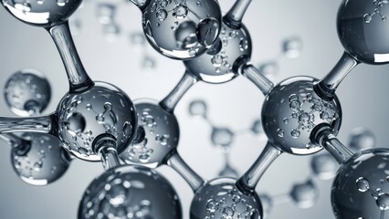 3d rendering of a complex molecular structure with water droplets