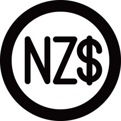 円形のニュージーランドドルマークの通貨のシンプルな黒の線画アイコン	
