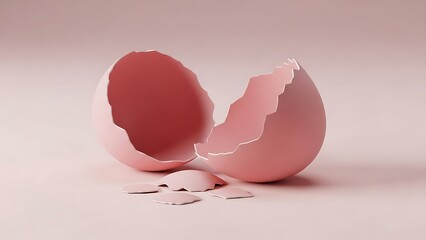 Broken Eggshell Background Pink Copy Space Easter Spring Birth Concept Idea