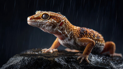 Fototapeta premium Rainy Night Macro Gecko Portrait Wild