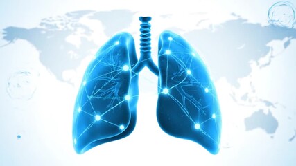 Digital illustration of lungs with network connections on a global map background