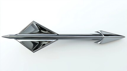 polished chrome arrow with triangular fletching and sharp arrowhead on white background conveying sleek futuristic precision