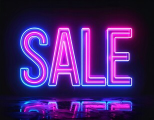 Illuminated "SALE" sign in vibrant neon colors against a dark background