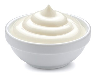 Glossy white bowl filled with a swirling, peaked mound of a creamy white substance