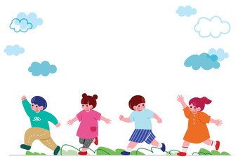 楽しそうにお友達と走る子供のイラスト