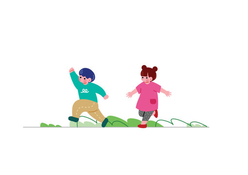 楽しそうにお友達と走る子供のイラスト