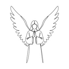 Elegant Angel Line Art Serene Spiritual Figure with Graceful Wings.