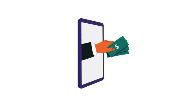 4k Hands Giving Money via Smartphones. Online Payment Concept Animation Video