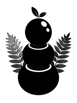 Kokedama Fruit Snowman Silhouette Vector Clipart Japanese Orange Daruma Illustration Line Art