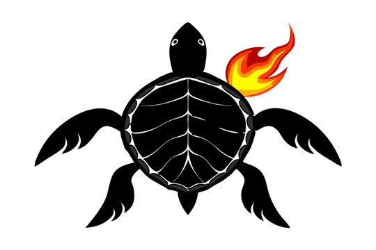 Sea Turtle with Flame Silhouette Vector Clipart Marine Animal Fire Illustration Line Art