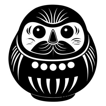 Black Daruma Doll Silhouette Vector Clipart Japanese Good Luck Talisman Illustration Line Art