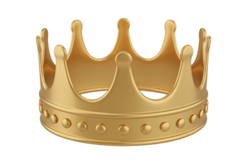 Classic golden royal crown with rounded tips and decorative studs isolated