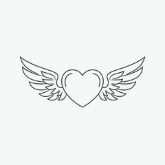 Naklejka premium Heart with Wings Outline Symbol of Love and Freedom.
