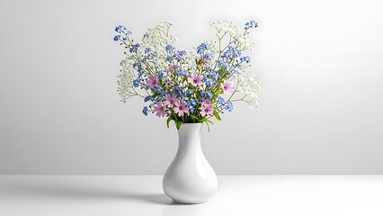 Naklejka premium Floral Arrangement Blue Flowers Bouquet White Vase Beautiful Bloom Blossom