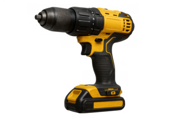 Cordless drill driver on transparent background for construction, diy, or home improvement projects