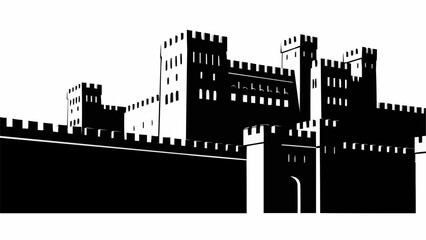 Obraz premium Imposing Medieval Castle Fortress Silhouette with Battlements.