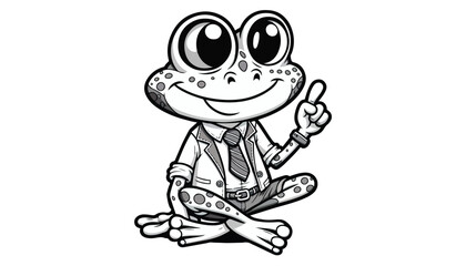 Obraz premium Vector illustration of cartoon frog black and white drawing For children to learn to color according to the picture.