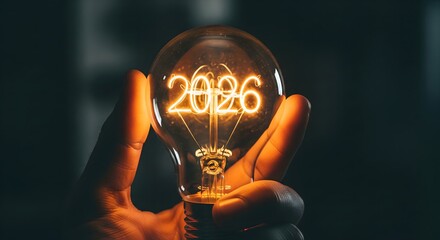 2026 Future Vision Concept with Glowing Year Symbol Held in Hand