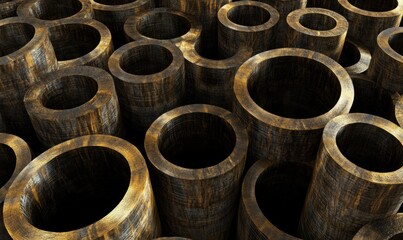 Abstract tubes cylinders metallic industrial design background texture pattern