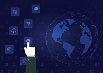 Digital Technology Background Hand ui Globe Icons Decor Vector Design