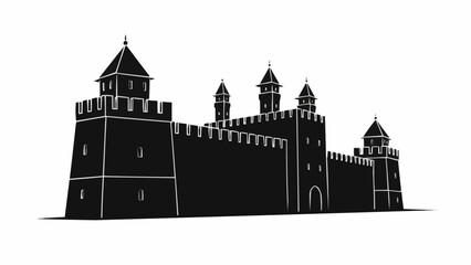 Silhouette of a Medieval Castle with Towers and Battlements. © Jack