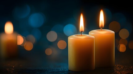 Warm Glow - Two Candles Illuminate a Serene Dark Background.