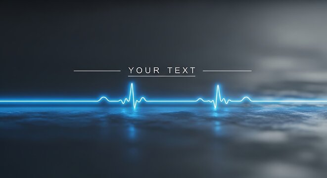 Blue neon heartbeat line with text placeholder on background - Powered by Adobe
