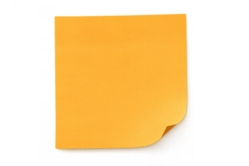 Orange blank sticky note with curled corner for a reminder or message, transparent background, isolated square sticker