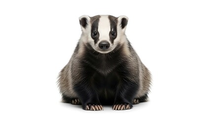 Obraz premium American Badger Portrait On White Background Wildlife Animal Mammal