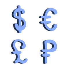 3d multiple currencies symbol set Dollar euro pound ruble