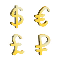 3d multiple currencies symbol set Dollar euro pound ruble