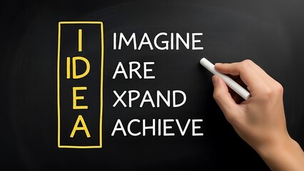 Hand writing the acronym idea on a chalkboard as a concept for business planning and success