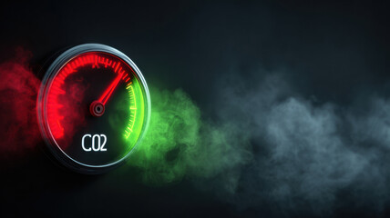 CO2 emission gauge with red and green indicator