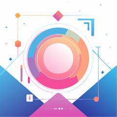 Obraz premium A vibrant abstract graphic design featuring a central circular element with colorful concentric rings and geometric shapes.